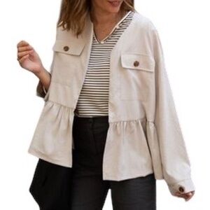 NWOT Zara Ivory Flounced Ruffle Peplum Open Front Jacket Blazer - XS